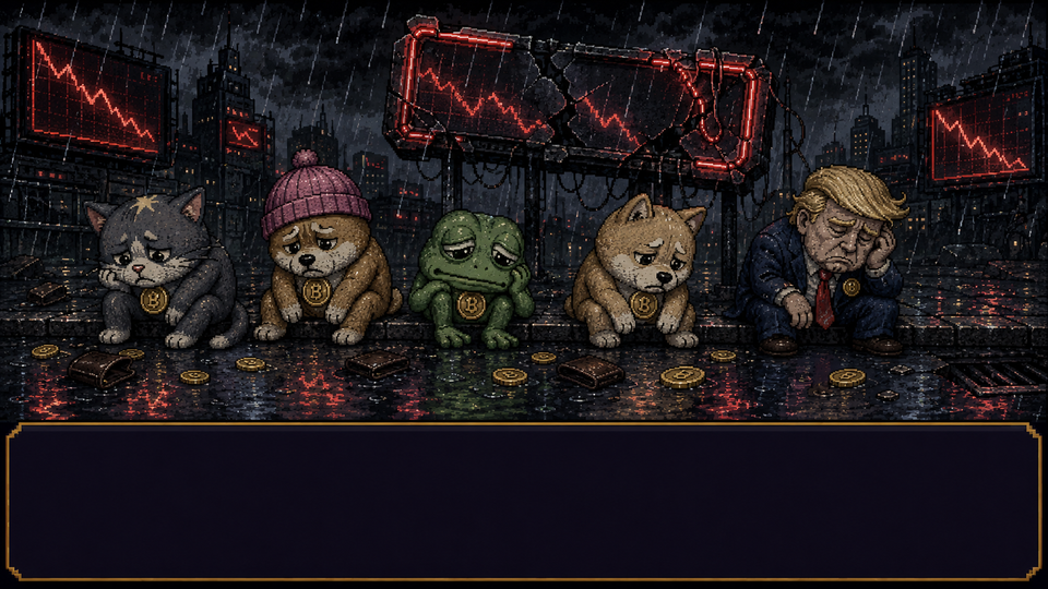 Story panel: the rugged mascots sit beaten in the rain